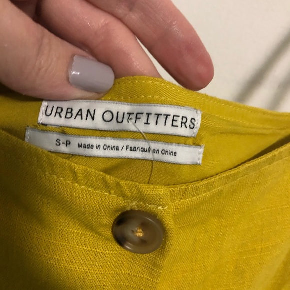 Urban Outfitters Linen Button-Down Drop Waist Pleated Skirt Midi Dress Mustard - Picture 12 of 16